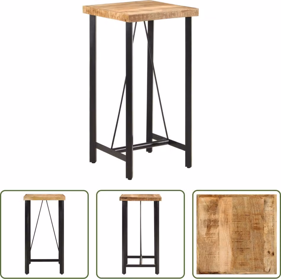 The Living Store Tavolo da bar 55x55x107 cm in legno massiccio di mango e ferro