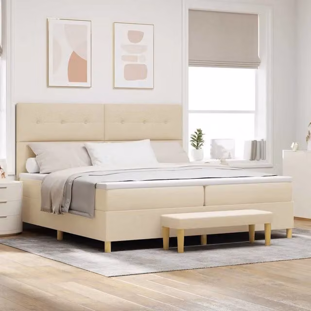 Letto a molle con testiera vidaXL in tessuto beige L: 200 cm, P: 200 cm, H: 128 cm