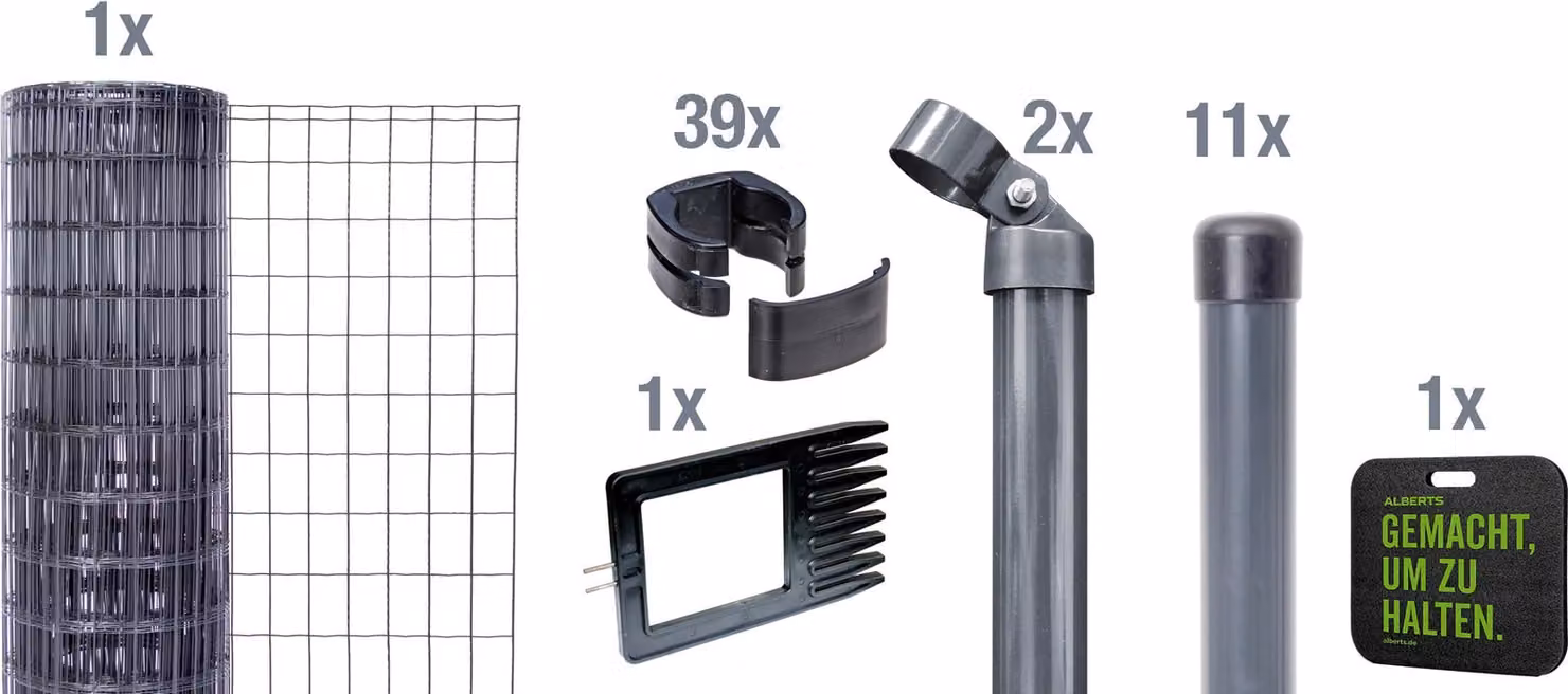 Alberts 693589 Fix-Clip Pro come set completo di recinzione, per la posa nel calcestruzzo con cuscino a ginocchio, antracite, altezza 102 cm, lunghezza 25 m