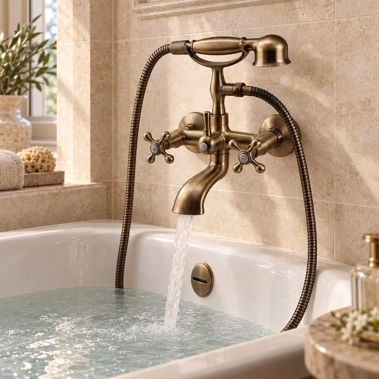 Miscelatore per vasca da bagno con doccetta manuale, finitura bronzo, modello Heritage Ascot, marca Aquanello