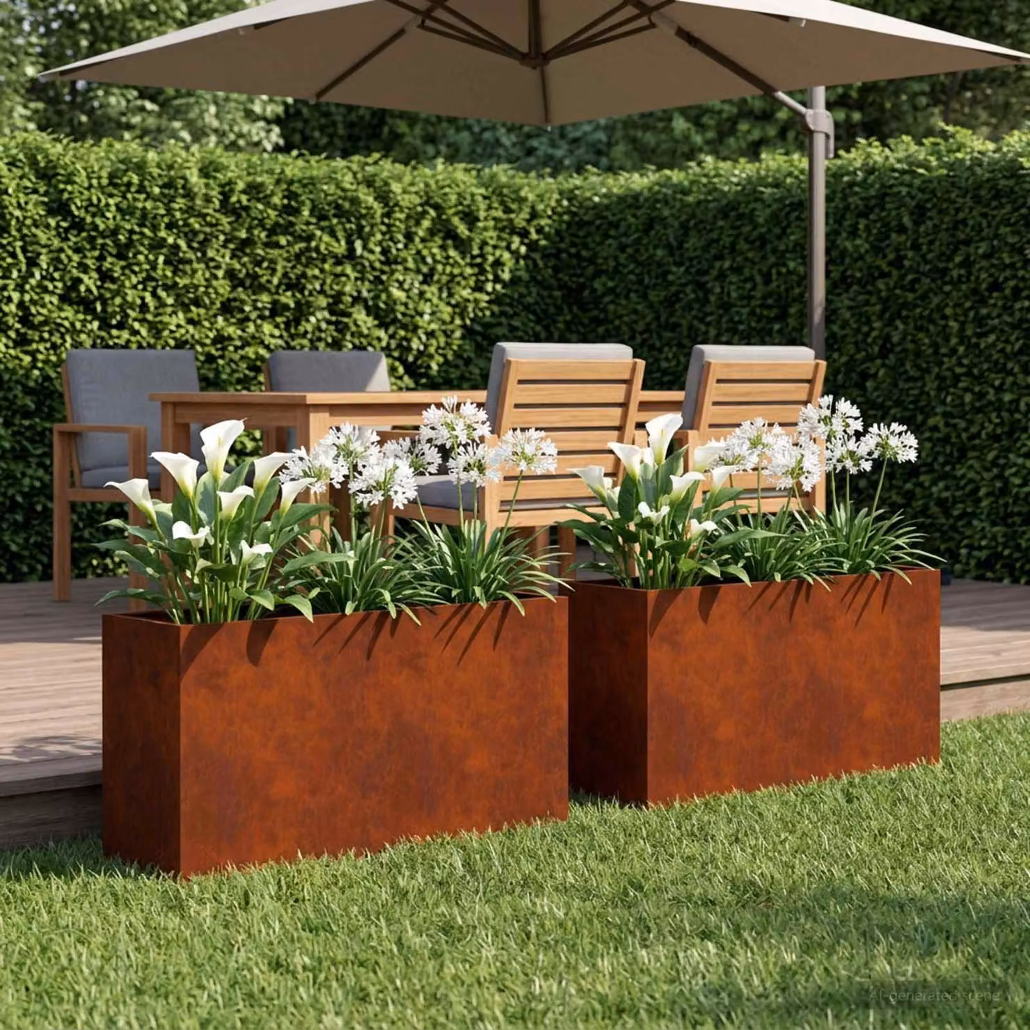 Set di 2 vasi da giardino vidaXL in acciaio color marrone, L: 80 cm, P: 30 cm, H: 50 cm