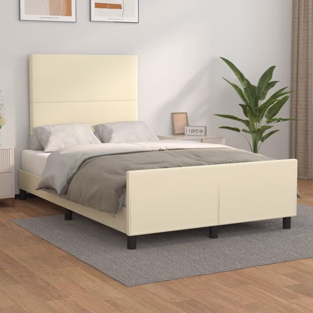 The Living Store Giroletto con testiera crema 120x200 cm in ecopelle
