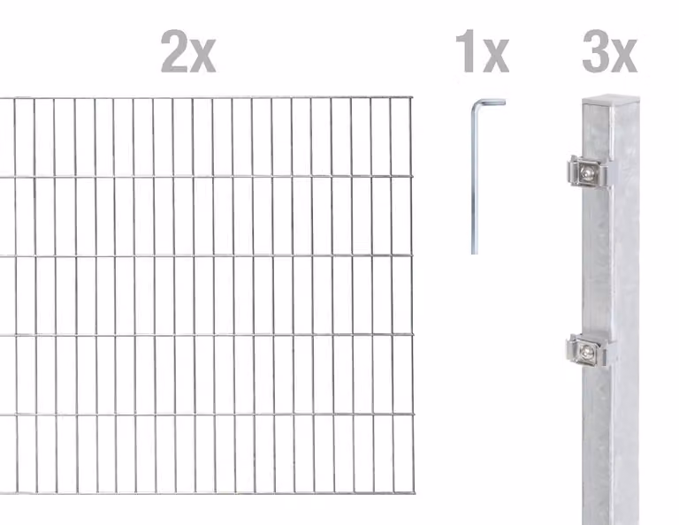 Alberts 642990 Recinzione a doppia rete metallica come set completo di 6 pezzi, zincato a caldo, altezza 120, lunghezza 4 m
