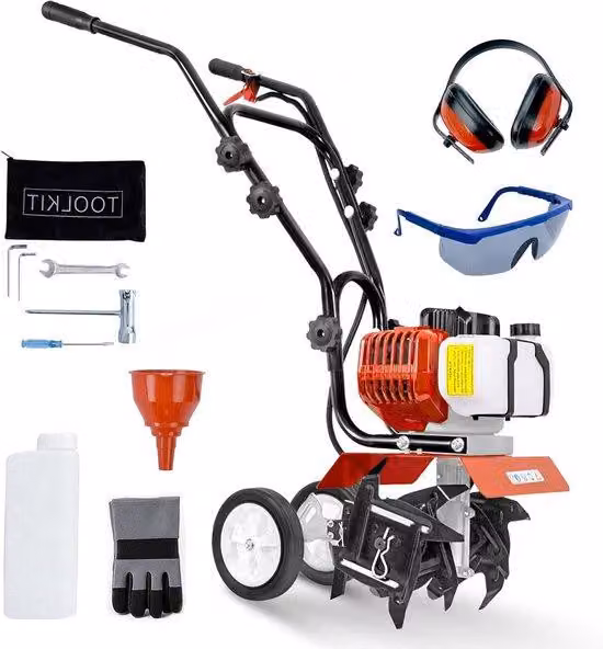 Motocoltivatore - Potente motore da 52 cc - Larghezza di lavoro 28 cm - Nero e arancione
