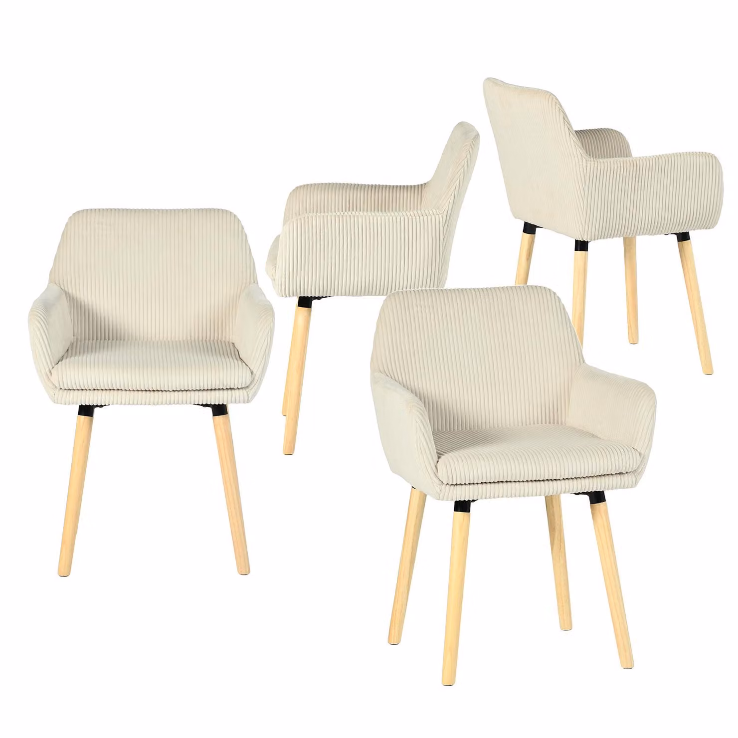Meubles Cosy - Set di 4 sedie da pranzo in stile scandinavo con gambe in legno e braccioli in velluto beige – ELIA
