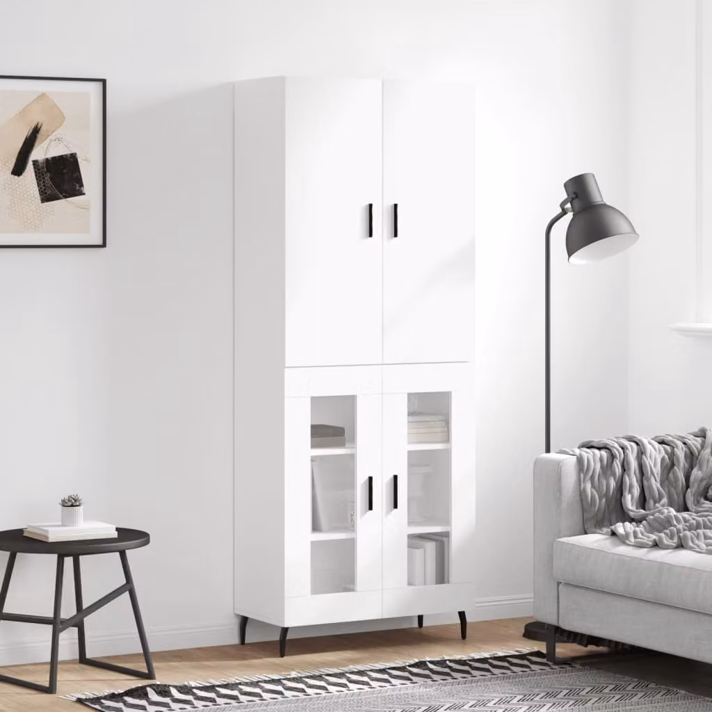 vidaXL Credenza Moderna Bianca con Ante in Vetro e Mensole, L/P/H: 69,5 x 34 x 180 cm