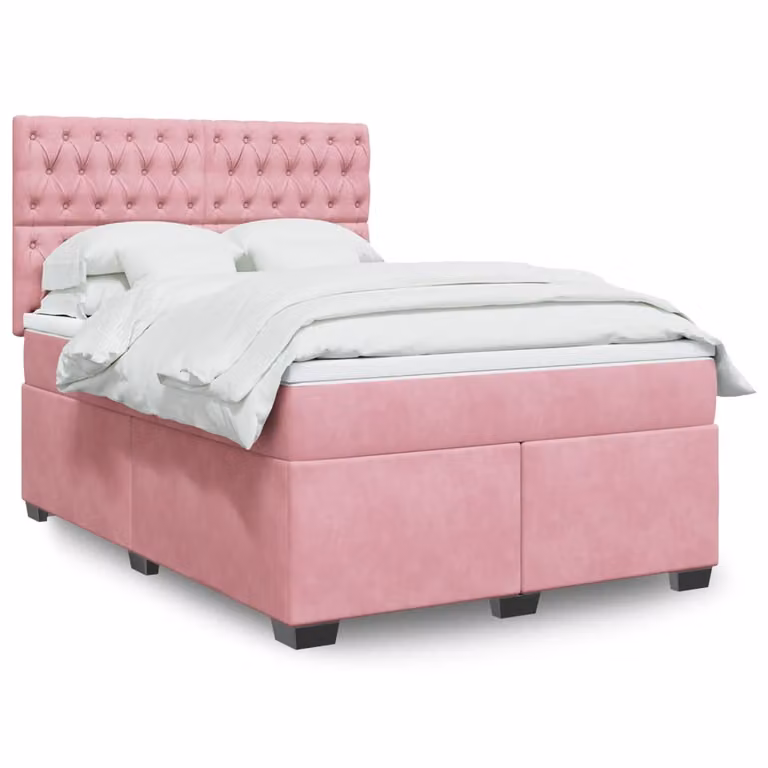vidaXL Giroletto a Molle con Materasso in Velluto Rosa e Bianco, L/P/H: 140 x 200 cm