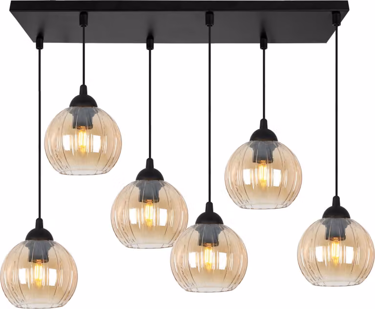 Lampada a sospensione Costa nera a 6 luci con sfere color miele E27 – elegante lampada a sospensione per un'illuminazione interna calda