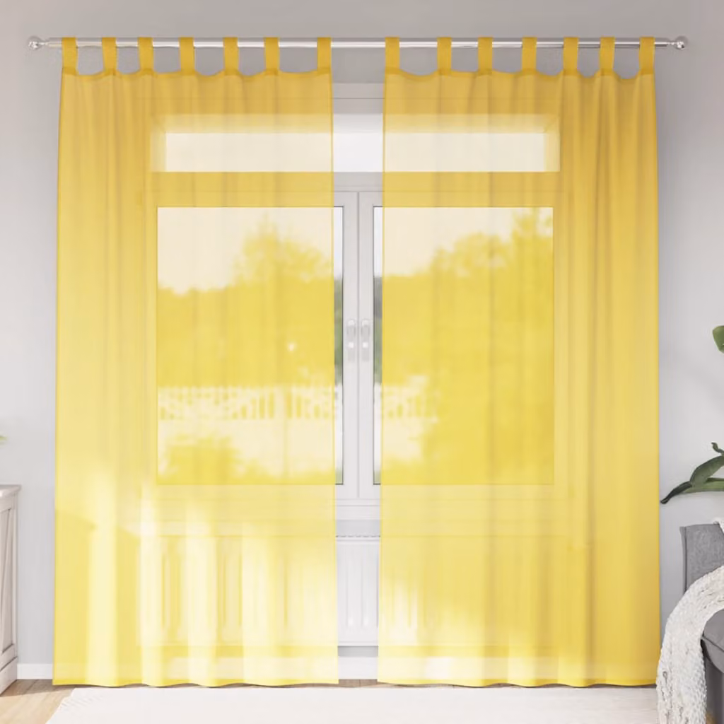 Set di 2 tende in voile semi-trasparenti vidaXL con passanti, colore giallo, L: 140 cm x H: 245 cm