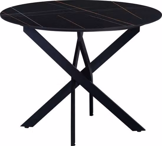 Tavolo da pranzo rotondo - Tavolo da giardino nero - 4 posti - Finestra marmorea - - Tavolo da pranzo - 100x100x76cm - Adatto anche per esterno