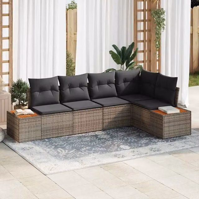 Set Divano da Giardino a L vidaXL da 5 Posti Grigio con Cuscini e Struttura in Acciaio