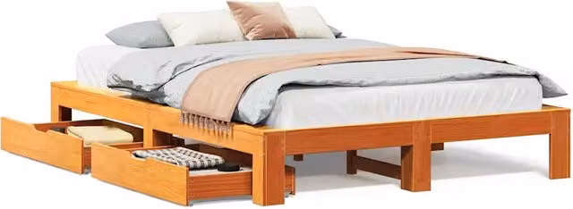 Letto matrimoniale | Letto per adulti | Giroletto senza Materasso Marrone Cera 140x200cm Massello Pino