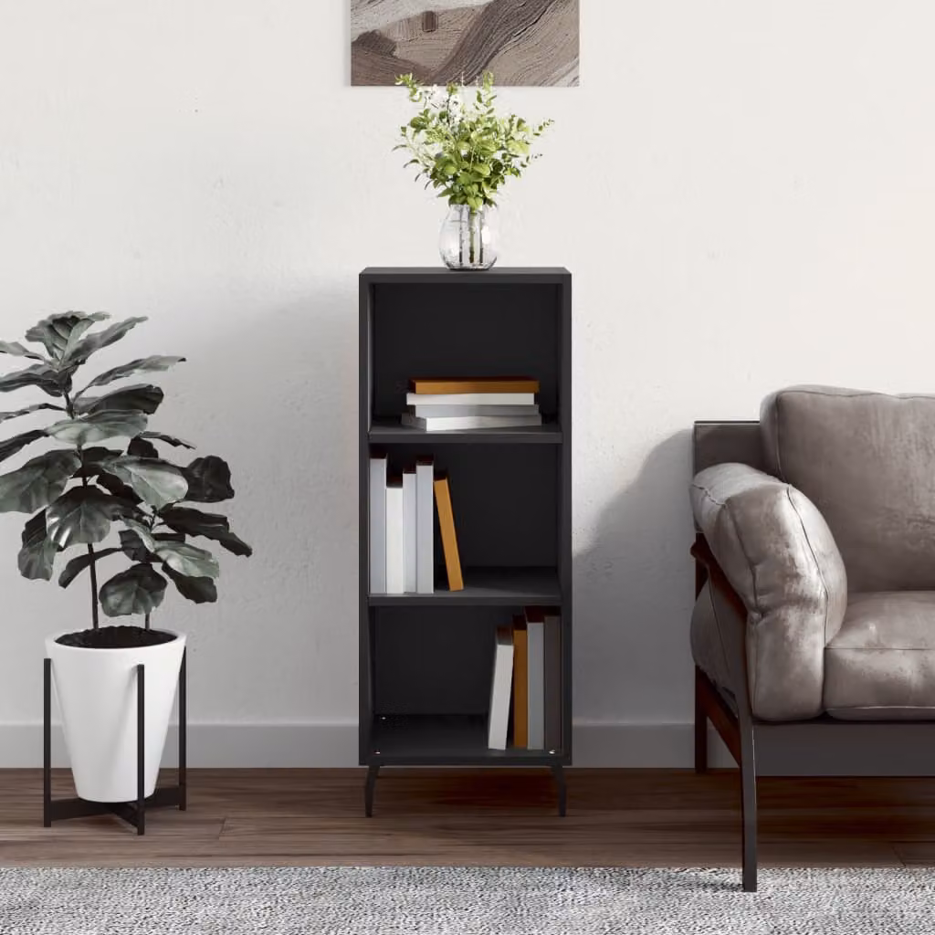 Credenza nera vidaXL in legno e metallo da appendere al muro L: 34,5 cm, P: 32,5 cm, H: 90 cm