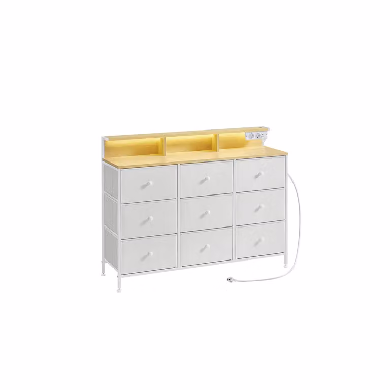 Cassettiera con 9 Cassetti e LED, Bianco Crema