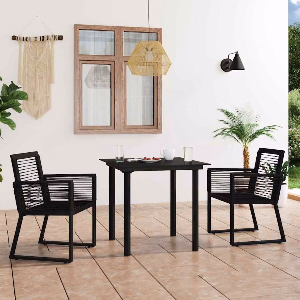 Set da pranzo da giardino vidaXL in polyrattan nero con tavolo in vetro e 3 sedie – 1