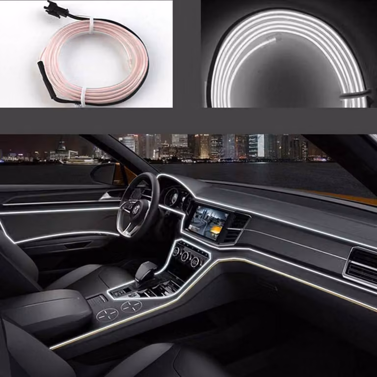 Tubo neon EL-Draht da 3 metri, bianco, per l'illuminazione e la decorazione degli interni dell'auto