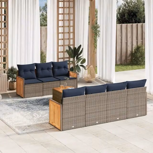 Set Divani da Giardino 8 pz con Cuscini Grigio in Polyrattan 3227489