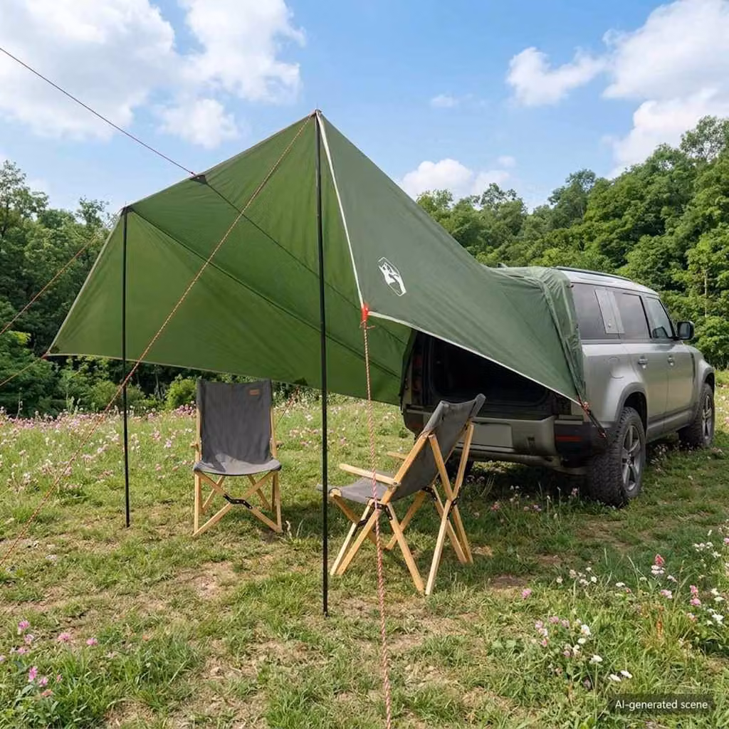 Tenda da veicolo vidaXL Verde in Poliestere e Acciaio L: 500 cm, P: 515 cm, H: 215 cm