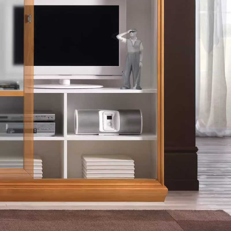 Libreria porta TV classica in legno con 2 porte scorrevoli e inserti in vetro di Mobili 2G, colore noce, L: 244 cm, P: 42 cm, H: 217 cm – 3