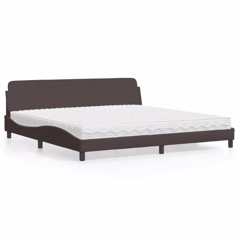 Letto con Materasso Dover Marrone Scuro 200x200 cm in Tessuto