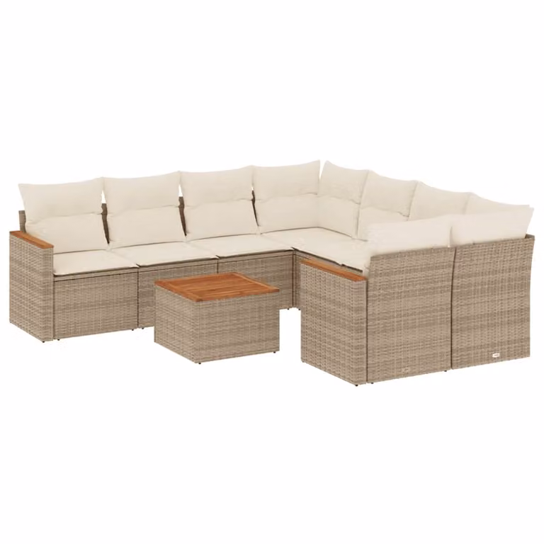 Set Divano da Giardino 9 pz con Cuscini Beige in Polyrattan