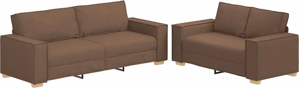 Set di Divani 2 pz con Cuscini Marrone in Tessuto