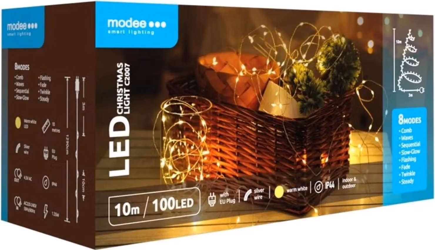 Catena di Natale a LED di Modee Lighting 100 LED 10m bianco caldo cooper