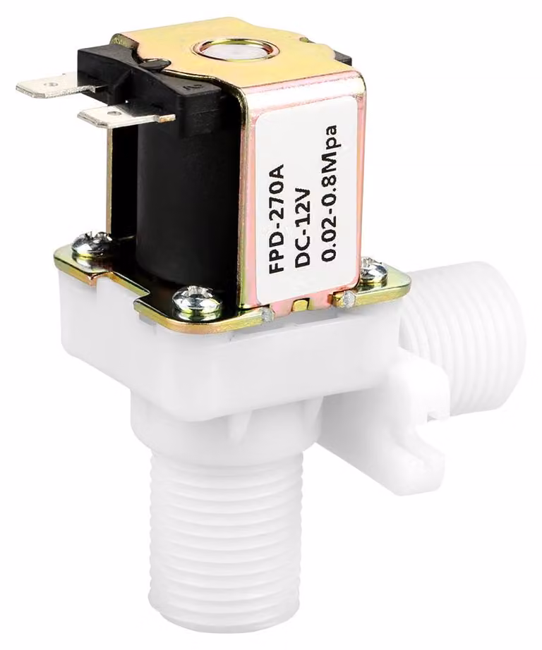 Valvola elettromagnetica in plastica, 12V DC, DN15, raccordo G1/2, normalmente chiusa, per l'ingresso dell'acqua