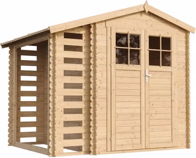 Casetta da Giardino in Legno Grigia con Legnaia TIMBELA M386F+M386G - Superficie: 3,53 m2 + 0,97 m2