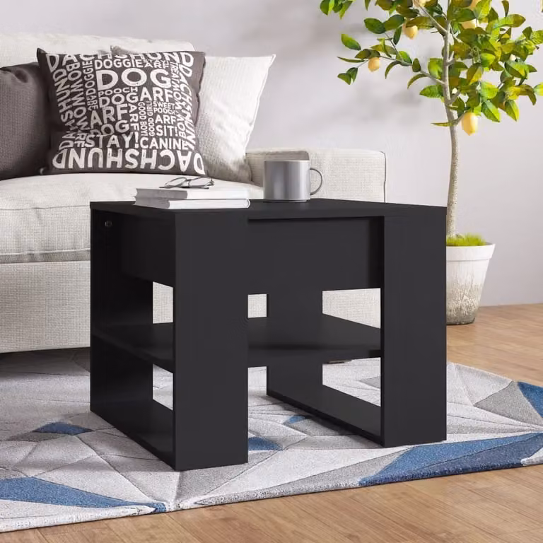 Tavolino The Living Store nero 55,5x55x45 cm in materiale ligneo