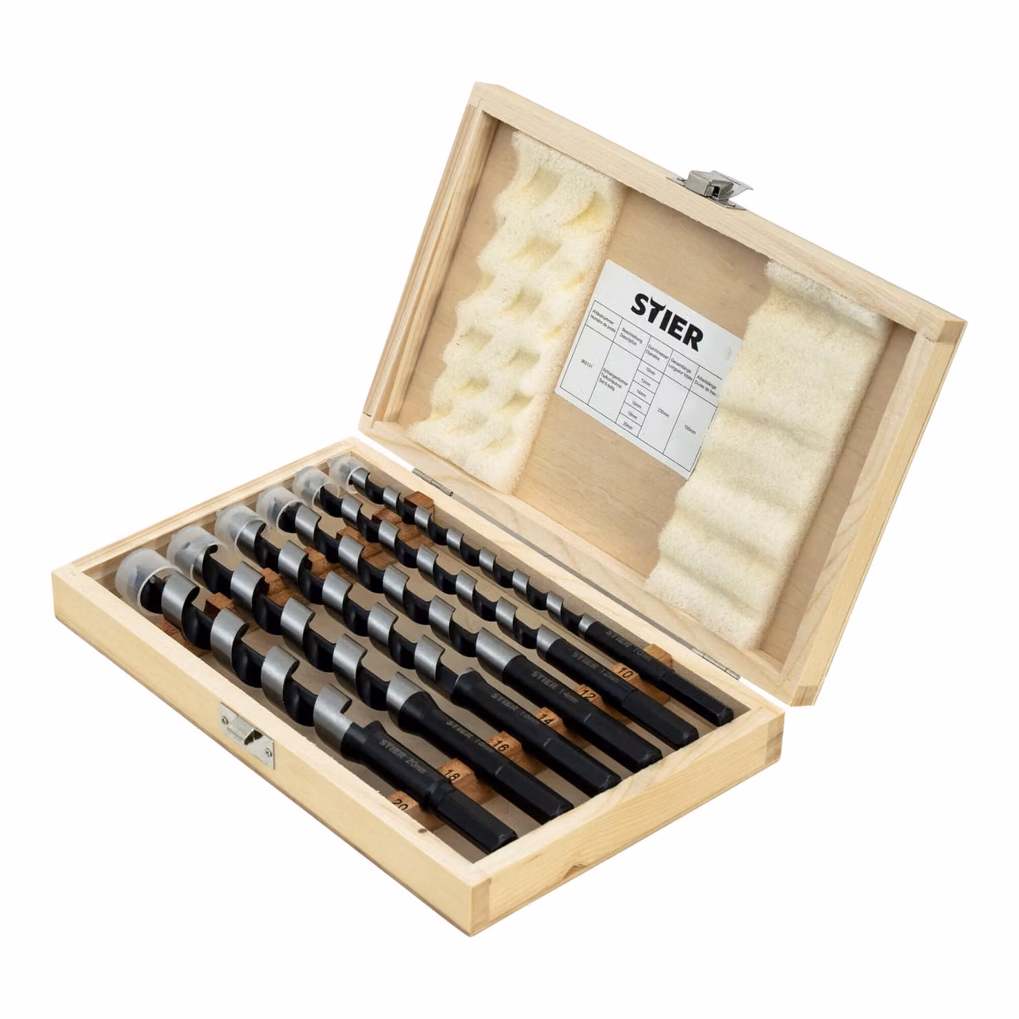 STIER Set di punte a spirale per fori profondi, 6 pezzi, 155/235 mm, 10-20 mm, acciaio per molle