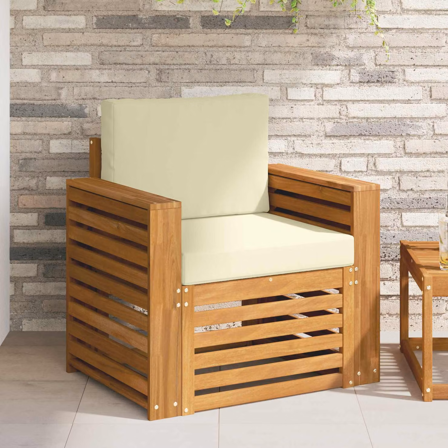 Set di divani da esterno moderni vidaXL in legno di acacia massello con cuscini beige e marrone