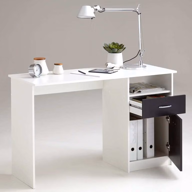 Scrivania FMD con 1 cassetto 123×50×76,5 cm Bianco e nero