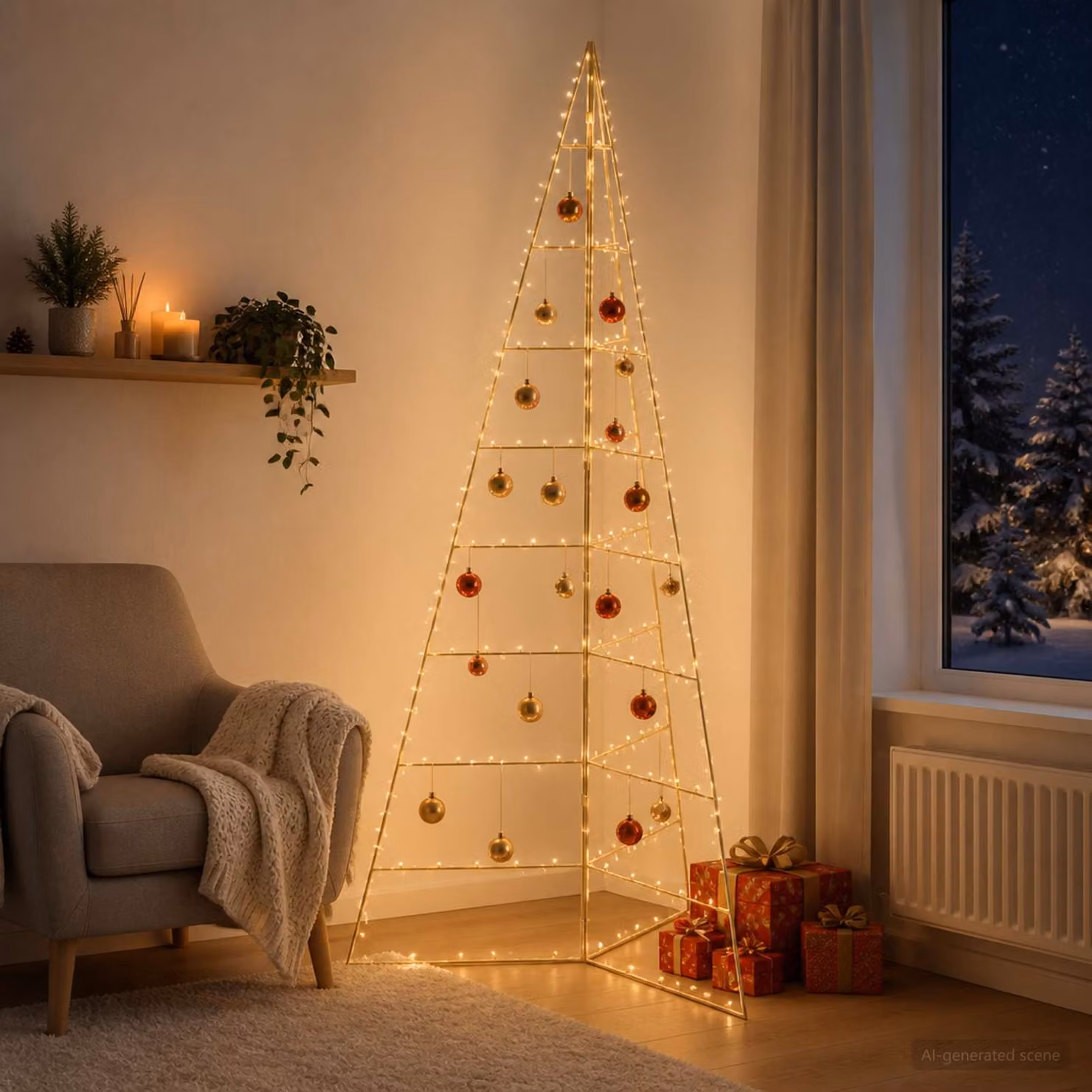 Albero di Natale moderno vidaXL KUOPIO in metallo color oro, Altezza: 210 cm