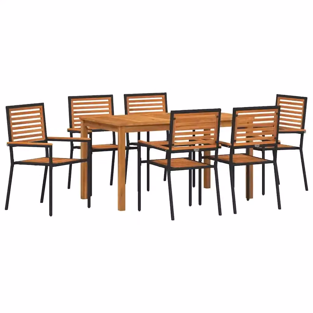 Set da pranzo per giardino e terrazza vidaXL in legno di acacia massello 7 pezzi Nero e Marrone – 2