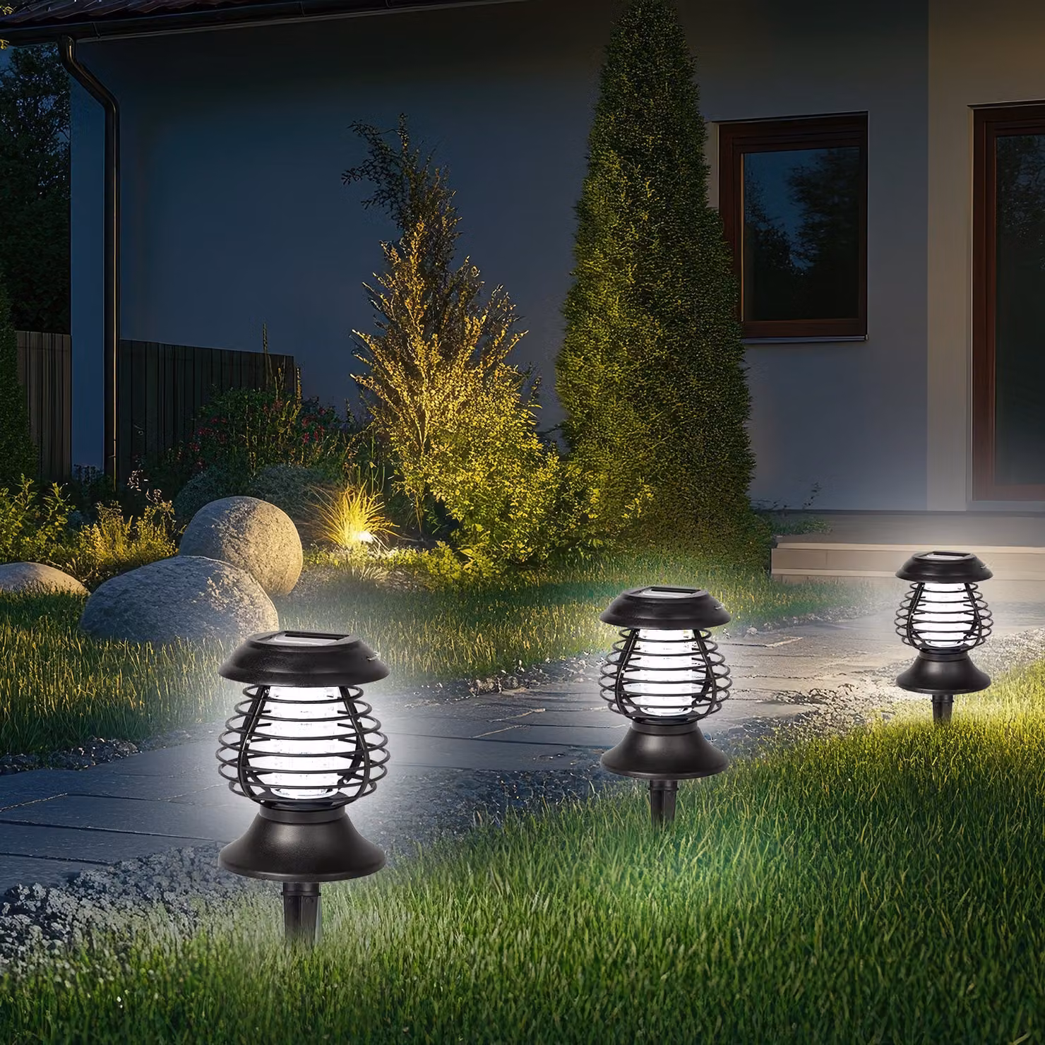 DICTROLUX Lampada Solare 2 in 1 Antizanzare LED con Sensore Crepuscolare e Picchetto per Giardino e Terrazzo, Colore Nero – 4