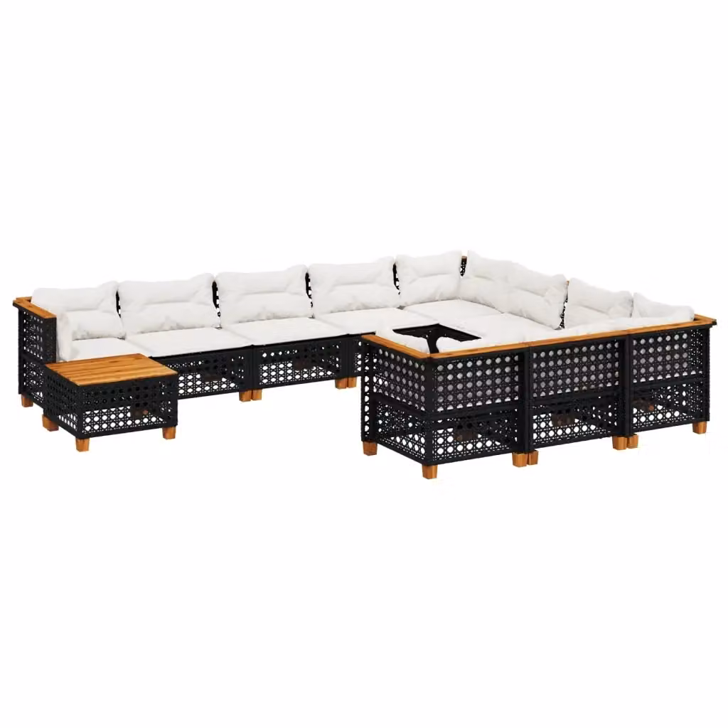 vidaXL Set Divani da Giardino 11 pz in Polyrattan Nero con Cuscini e Tavolino da Esterno – 2