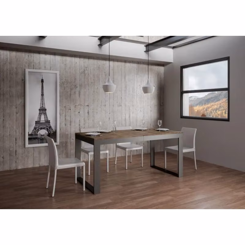 Tavolo allungabile Itamoby moderno con telaio in metallo antracite e piano in laminato noce, L: 90 cm, P: 180-284 cm – 2