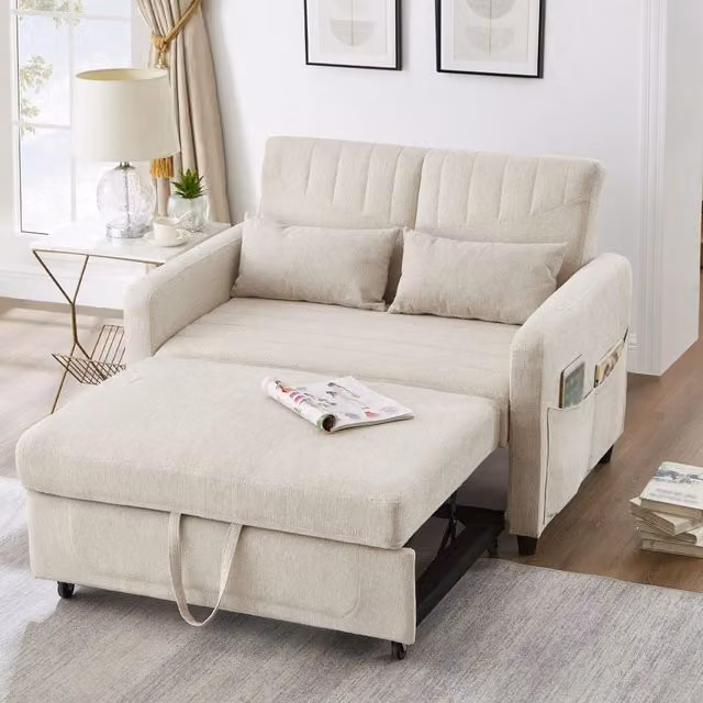 Divano Letto 2 Posti Pieghevole ¨C MINIMAL ¨C Tessuto Cotone Lino, Schienale Regolabile