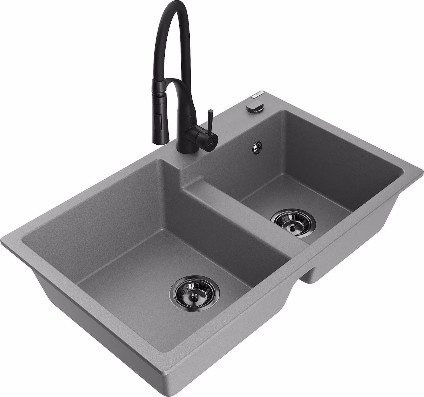 Mexen Tomas lavello in granito a 2 vasche con miscelatore da cucina Aster, grigio - 6516-71-73450-70-B