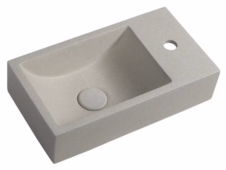 Sapho Small - Lavabo Crest, 400x220 mm, con 1 foro per rubinetto a destra, nano-strato, pietra arenaria bianca AR413