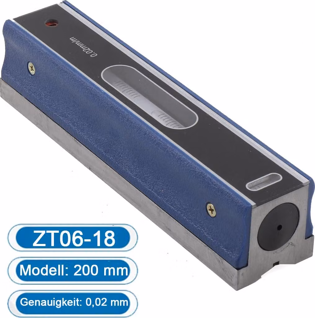 Livella di precisione da 200 mm – Massima accuratezza – Realizzata in ghisa – Strumento di misurazione industriale, fornita con custodia