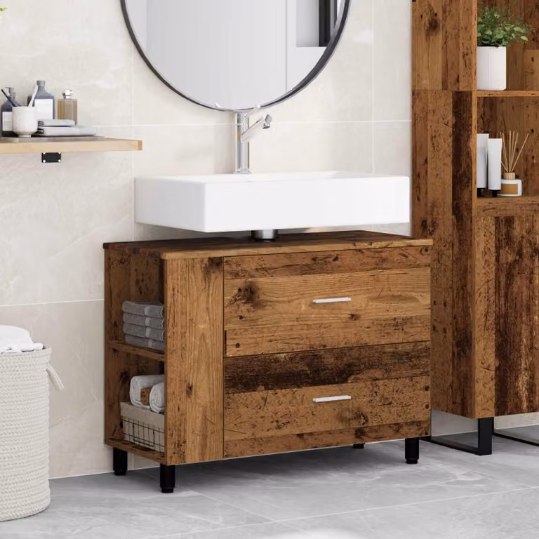 Mobiletto da bagno moderno vidaXL in legno e metallo marrone L 80 x P 35 x H 60 cm