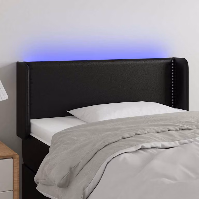 Testiera per letto vidaXL in similpelle nera con illuminazione LED e porta di ricarica USB, L: 83 cm, P: 16 cm, H: 78-88 cm