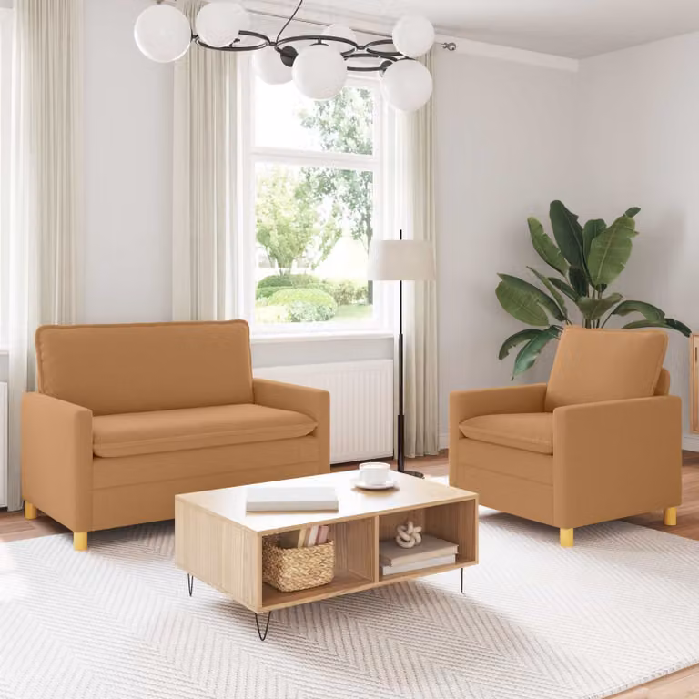 Set di 2 divani moderni vidaXL in tessuto beige con struttura in metallo e coperture rimovibili