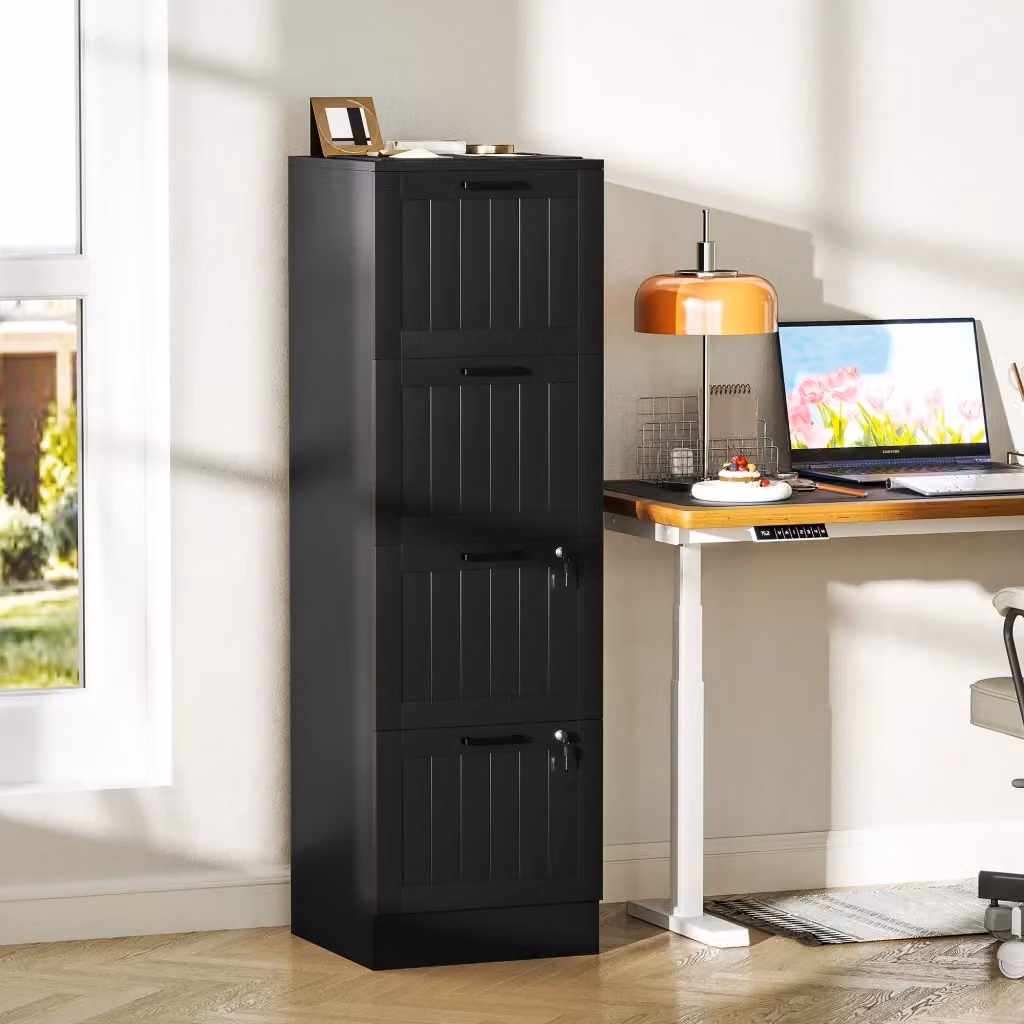 Cassettiera Portadocumenti Giordanoshop in Legno Nero con 4 Cassetti e 2 Serrature L/P/H: 40 x 40 x 131 cm – 2