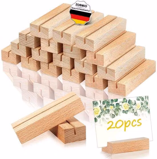 Set di porta-biglietti in legno, 20 pezzi, al naturale