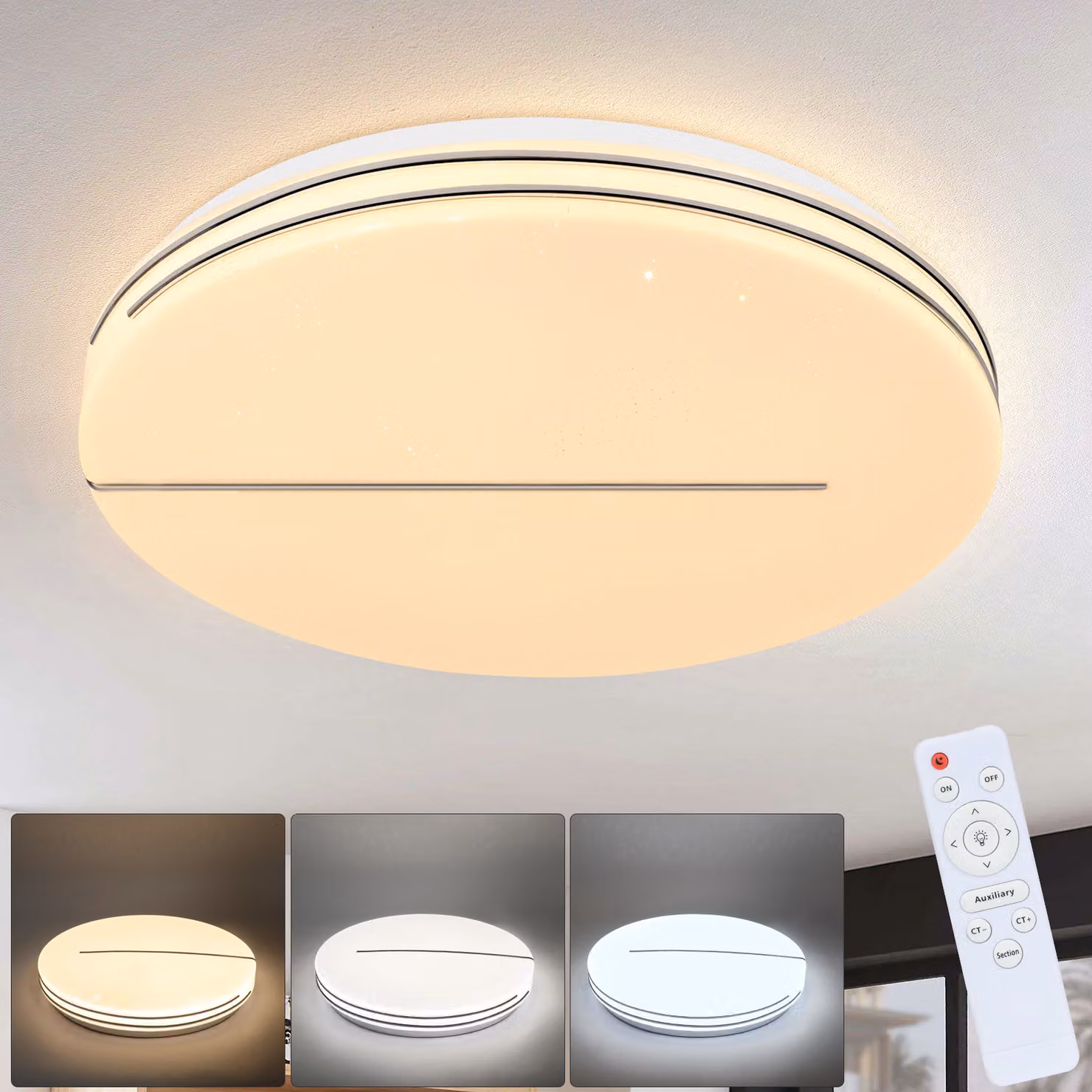 ZMH lampada da soffitto LED da soggiorno - Ø40cm lampada da soggiorno dimmerabile con telecomando 44W lampada da camera da letto cielo stellato camera da letto moderna illuminazione da soffitto rotonda per cucina corridoio