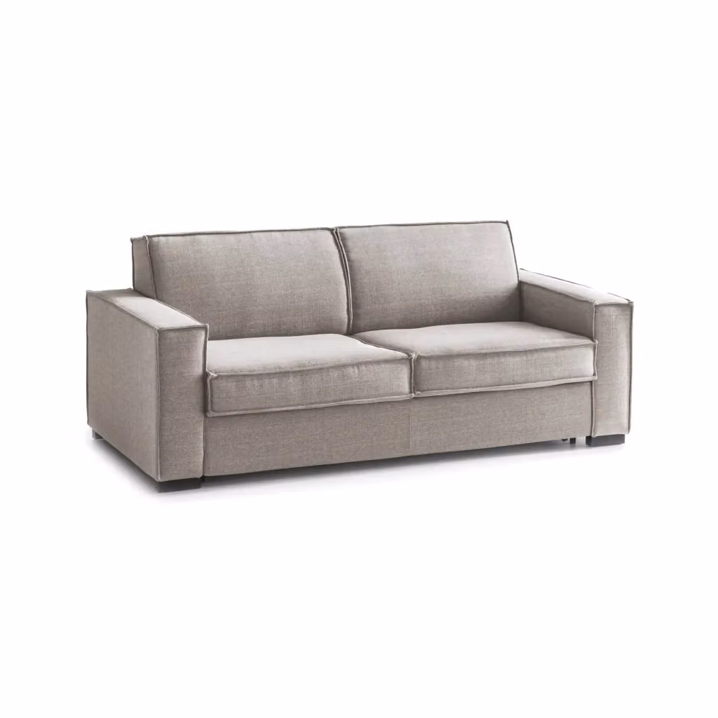 Divano Letto Alk Talamo Italia, Divano a 2 posti con apertura girevole e braccioli slim, Rivestimento in tessuto beige, L: 160 cm, H: 90 cm, P: 95 cm – 2