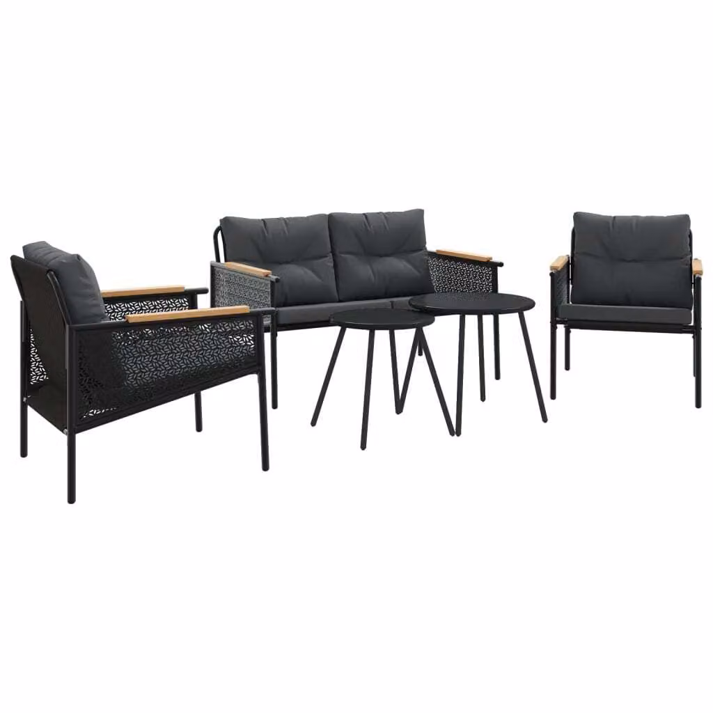 Set Mobili da Balcone 5 pz con Cuscini Nero in Acciaio